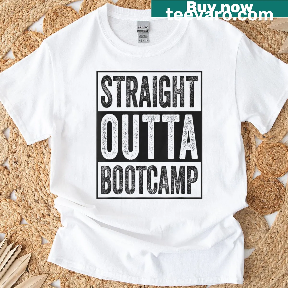 Graduation t-shirt with 'Straight Outta Bootcamp' text — on a men's t-shirt