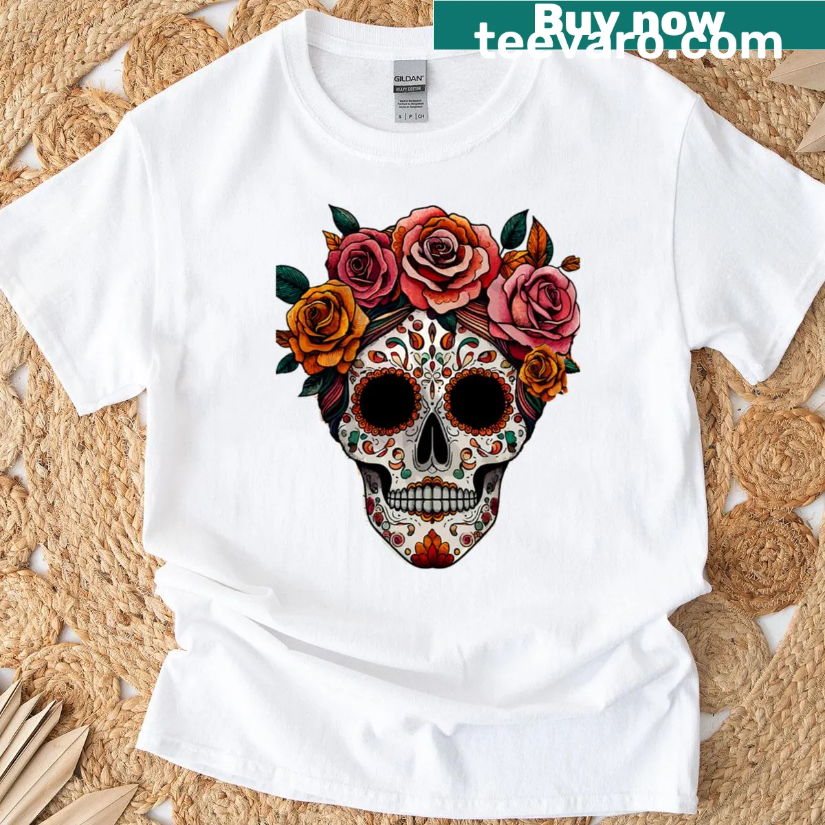 Sugar skull graphic celebrating Day of the Dead on a t-shirt — on a men's t-shirt