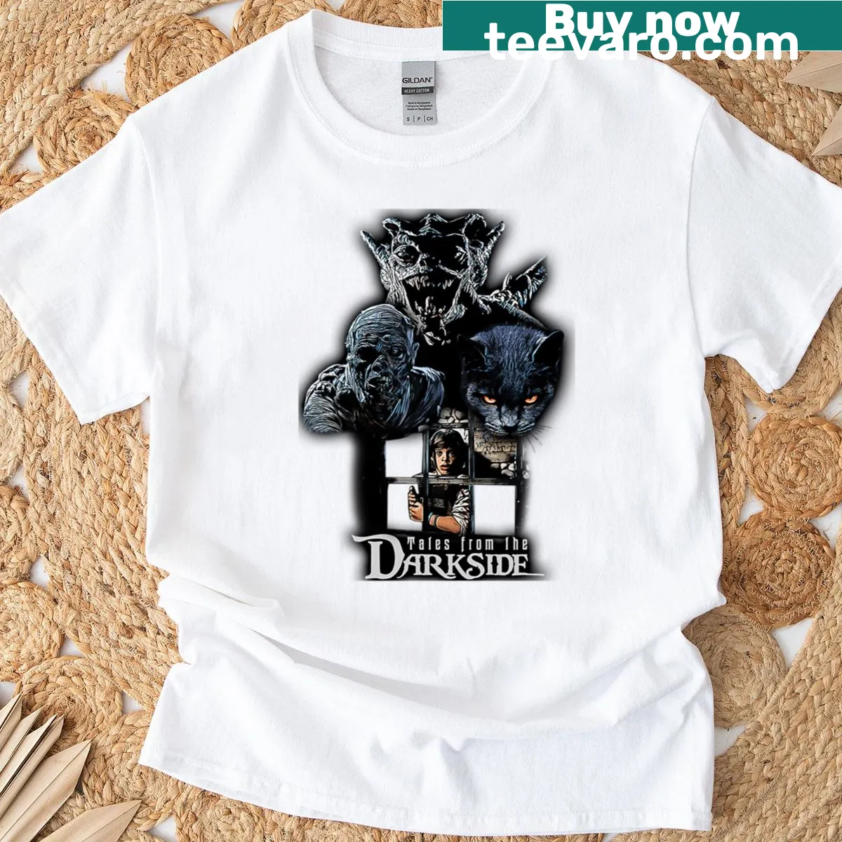 T-shirt featuring eerie graphic inspired by horror tales — on a men's t-shirt