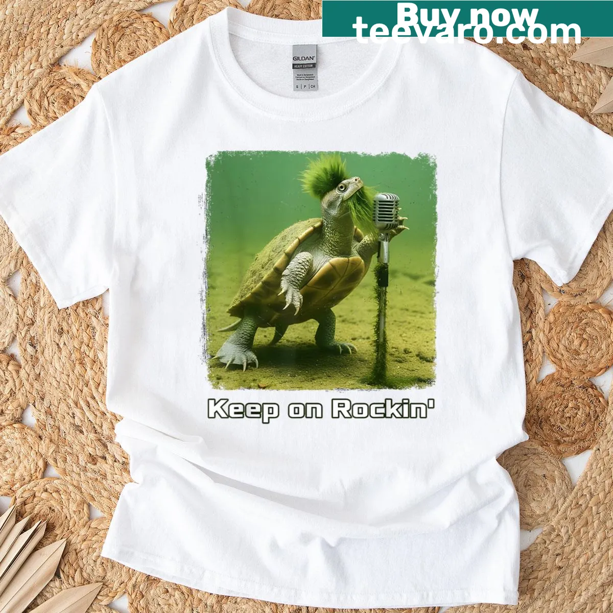 Illustrated Mary River Turtle graphic T-shirt — on a men's t-shirt