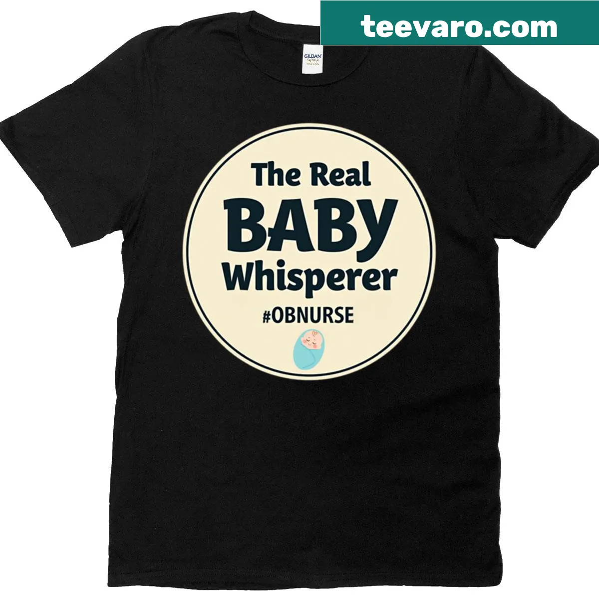 Nurse-themed graphic T-shirt about baby whispering — on a men's t-shirt