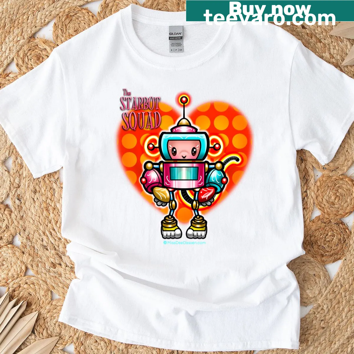 A humorous t-shirt featuring a whimsical illustration related to The Starbot Squad — on a men's t-shirt
