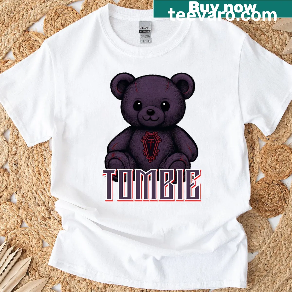 Cute goth teddy bear graphic on Halloween T-shirt — on a men's t-shirt