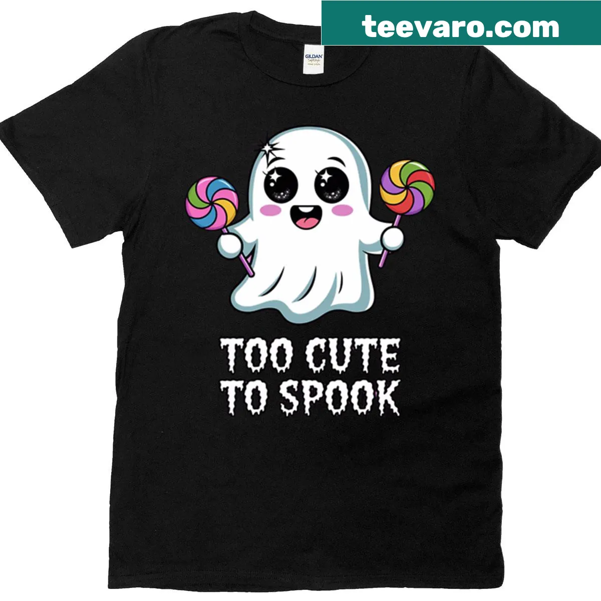 Kawaii ghost Halloween design on an oversized shirt — on a men's t-shirt
