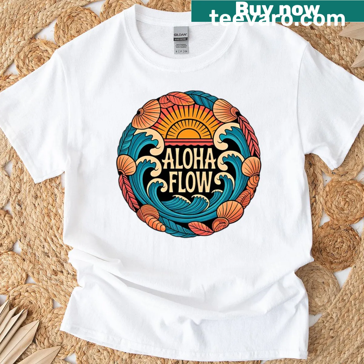 Tribal pattern design on a surfboard-themed t-shirt — on a men's t-shirt