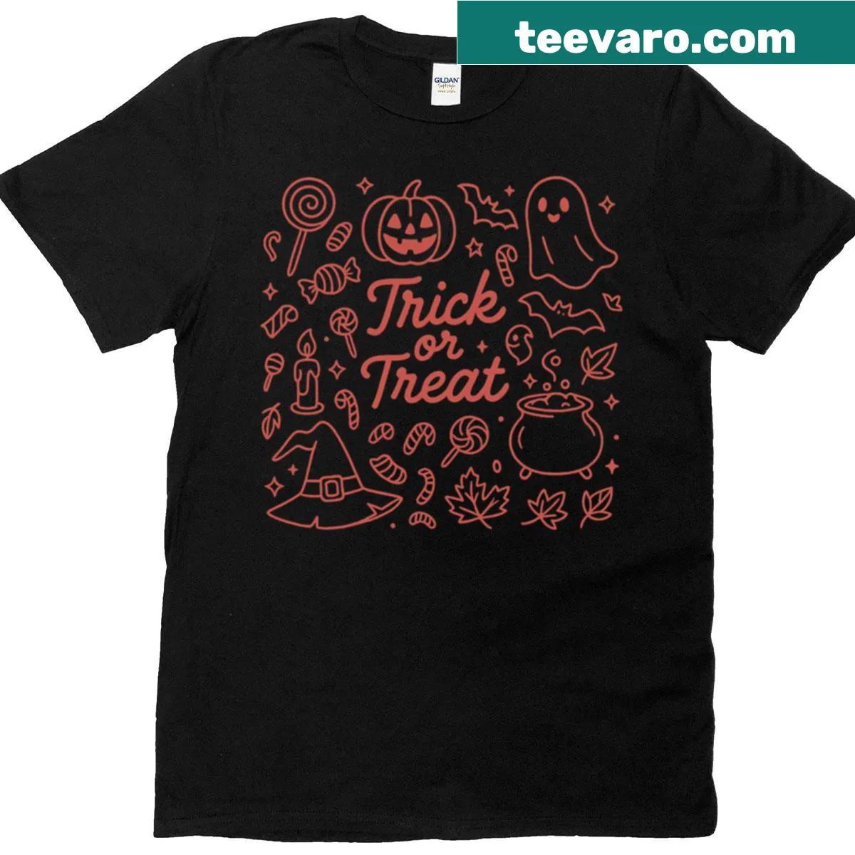 T-shirt with playful Halloween doodles for Trick or Treat season — on a men's t-shirt