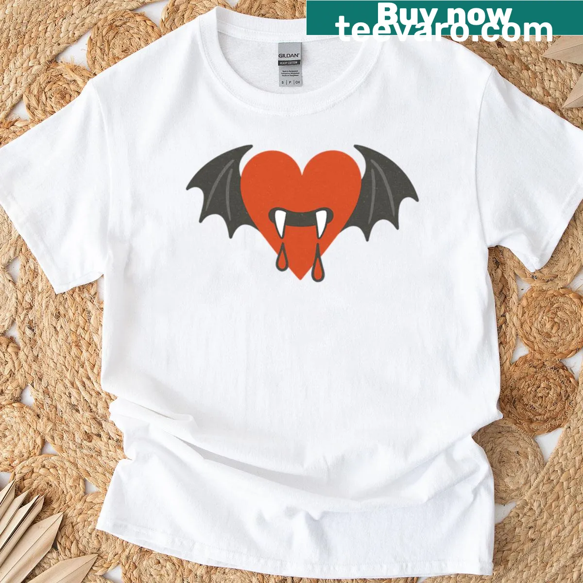 Bold vampire heart graphic on a stylish shirt — on a men's t-shirt