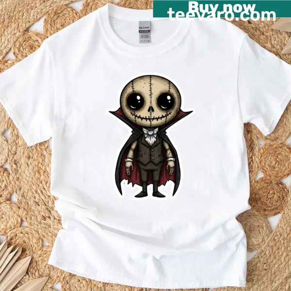 Cute vampire skeleton doll design on a Halloween t-shirt