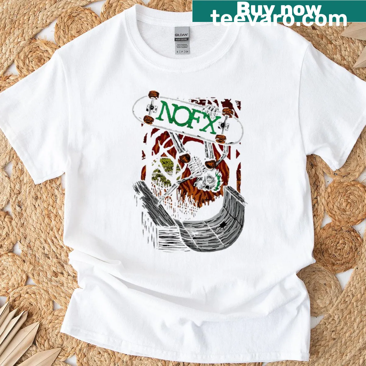Vintage concert band logo T-shirt with distressed album design — on a men's t-shirt