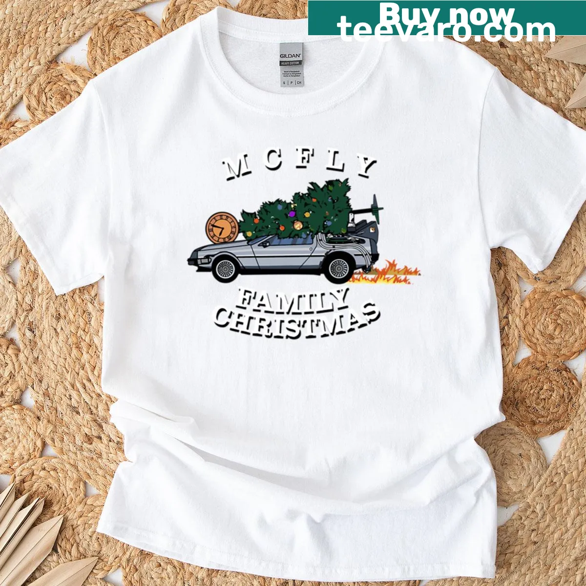 Vintage Delorean car illustration on Christmas shirt — on a men's t-shirt