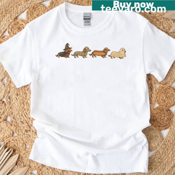 Vintage-style dachshund ghost Halloween t-shirt for dog lovers