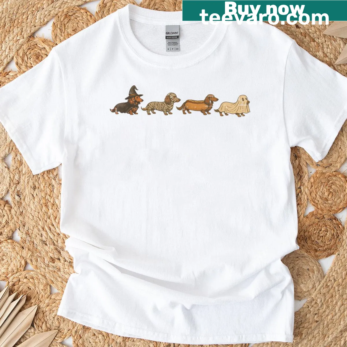 Vintage-style dachshund ghost Halloween t-shirt for dog lovers — on a men's t-shirt
