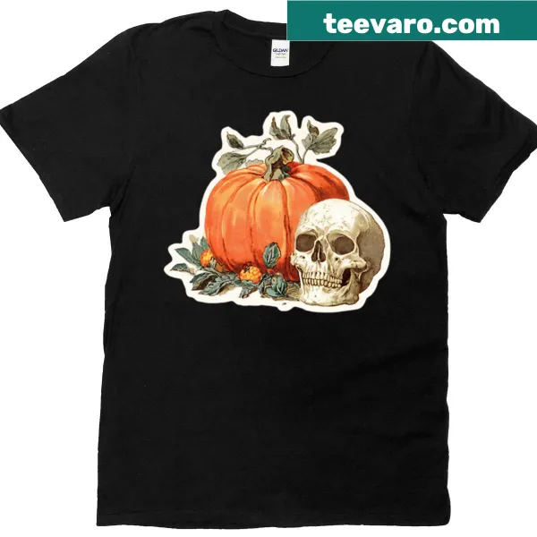 Vintage t-shirt featuring a skull and pumpkin design, Halloween theme.