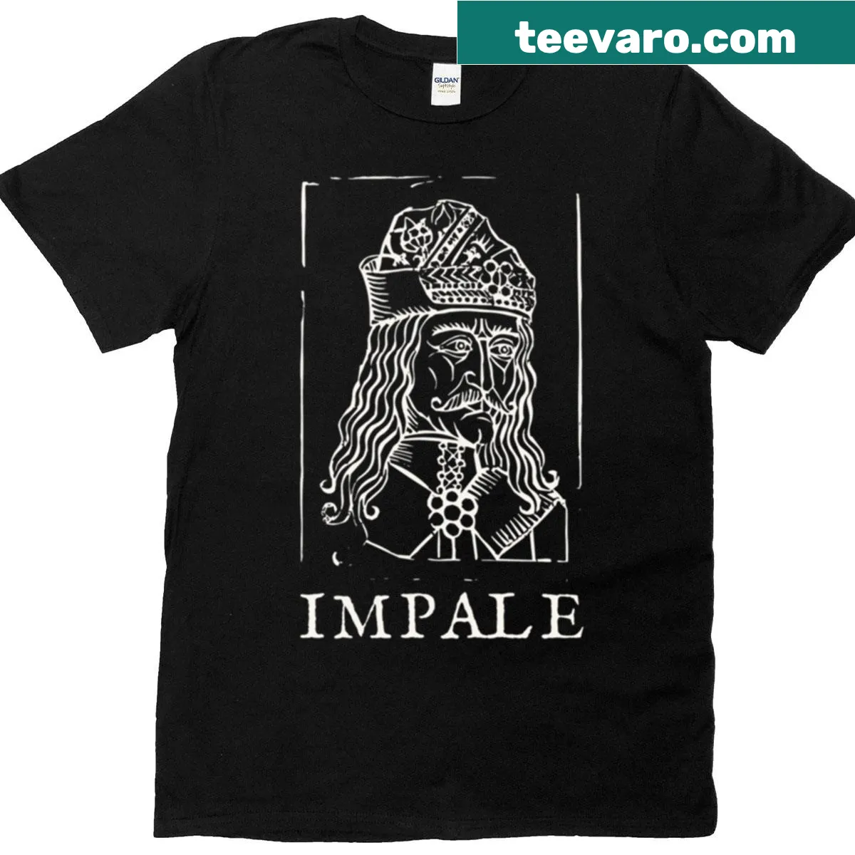 Vlad The Impaler T-shirt featuring historical design elements — on a men's t-shirt