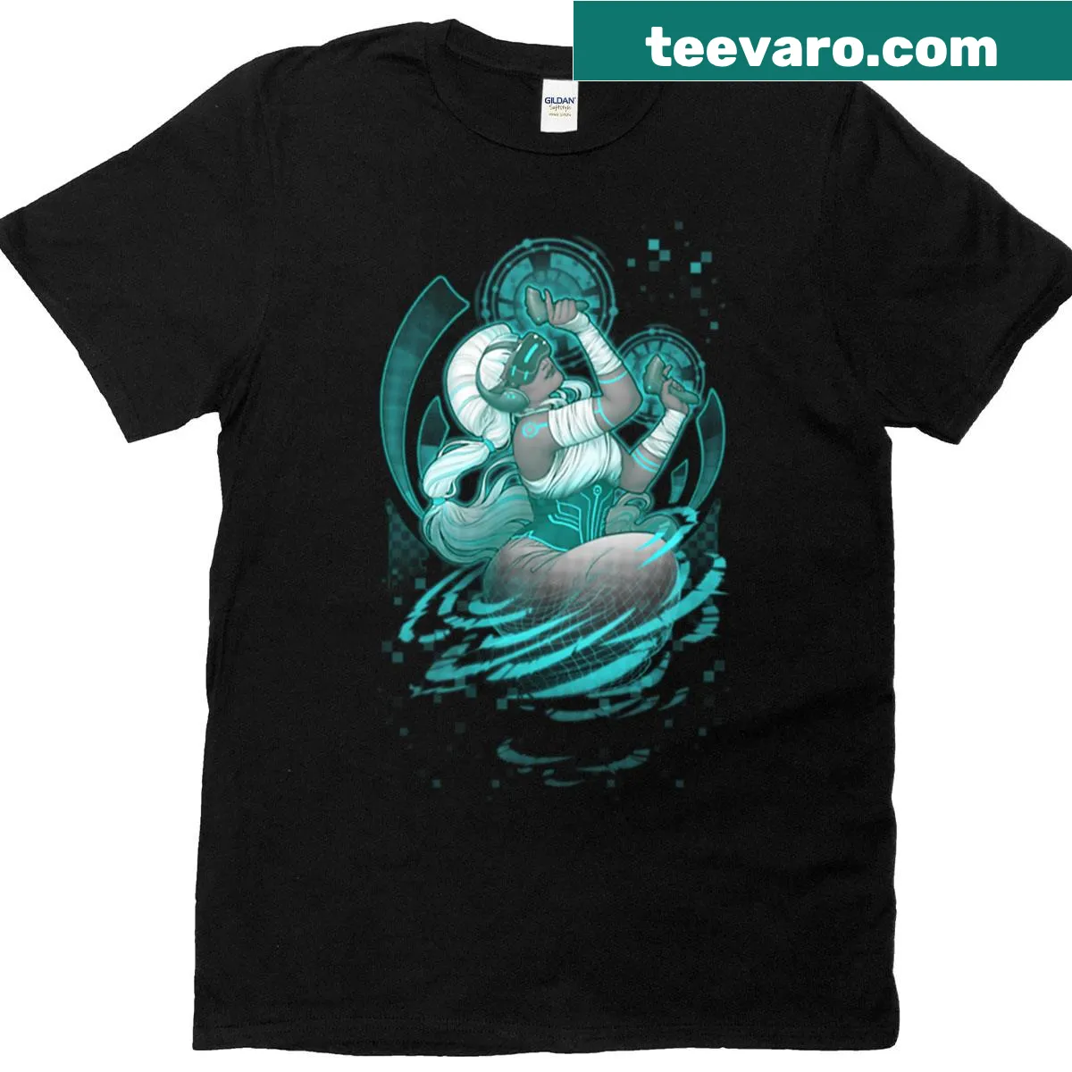 Edgy oversized gamer girl T-shirt with VR graphic — on a men's t-shirt