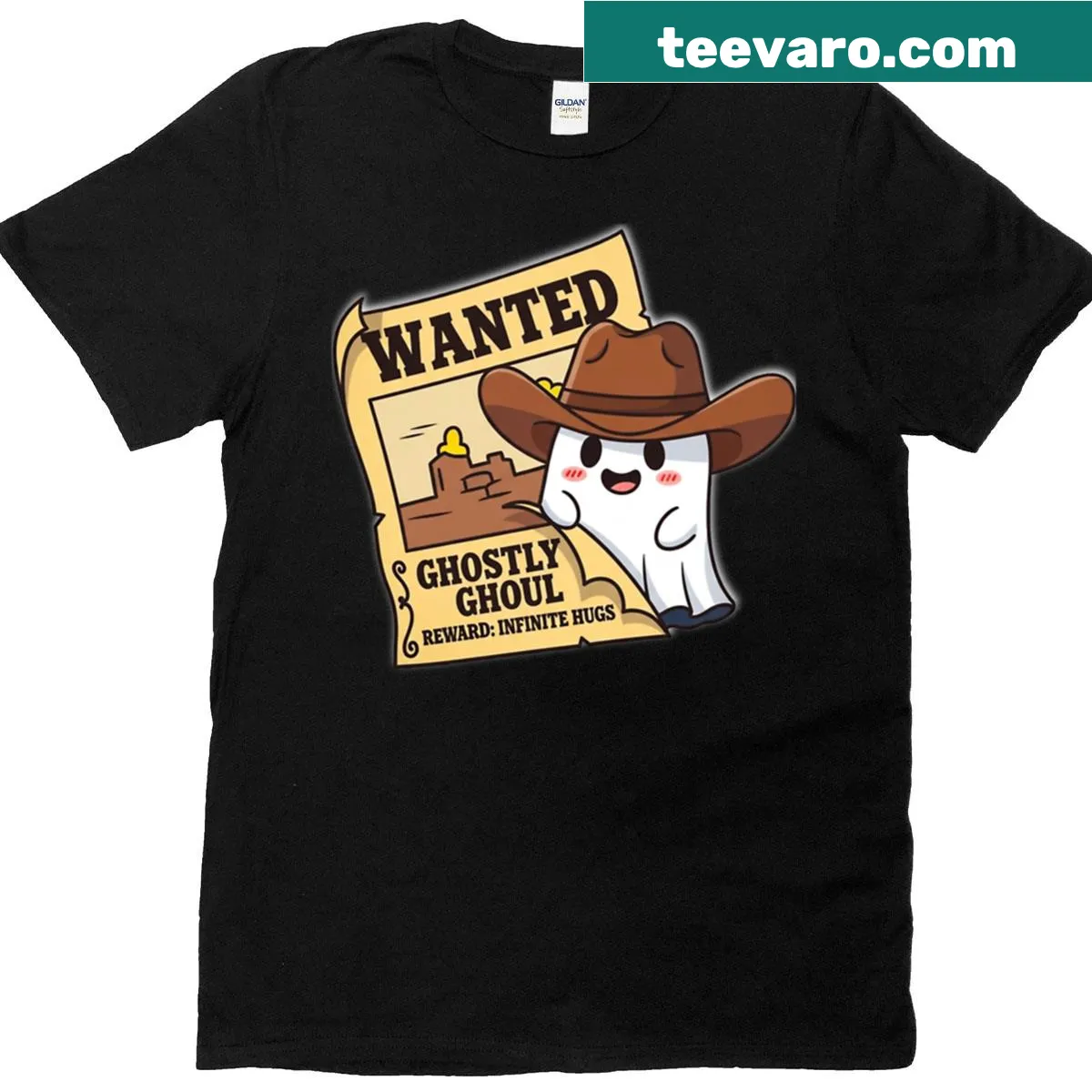Cute ghostly cowboy graphic for Halloween — on a men's t-shirt