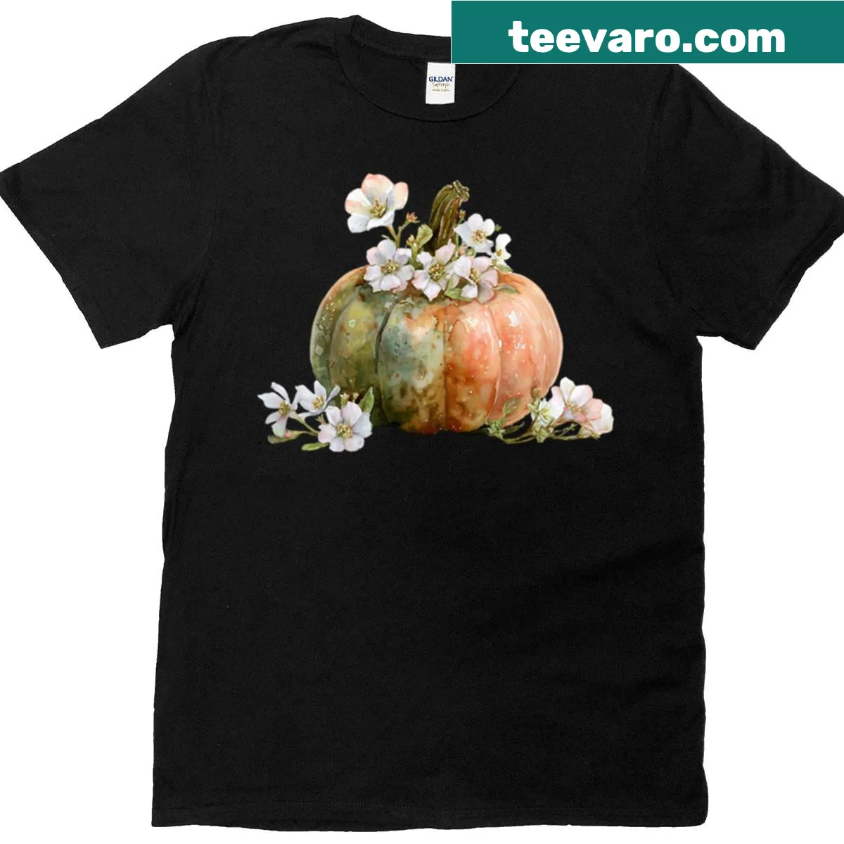Watercolor pumpkin design on a cozy t-shirt. — on a men's t-shirt