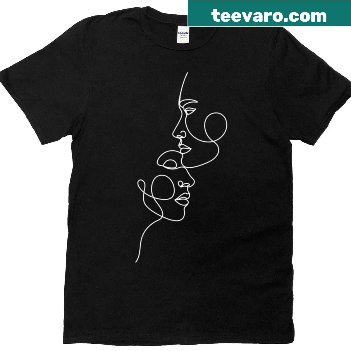 Minimalist shirt with a one-line drawing of a loving couple — on a men's t-shirt