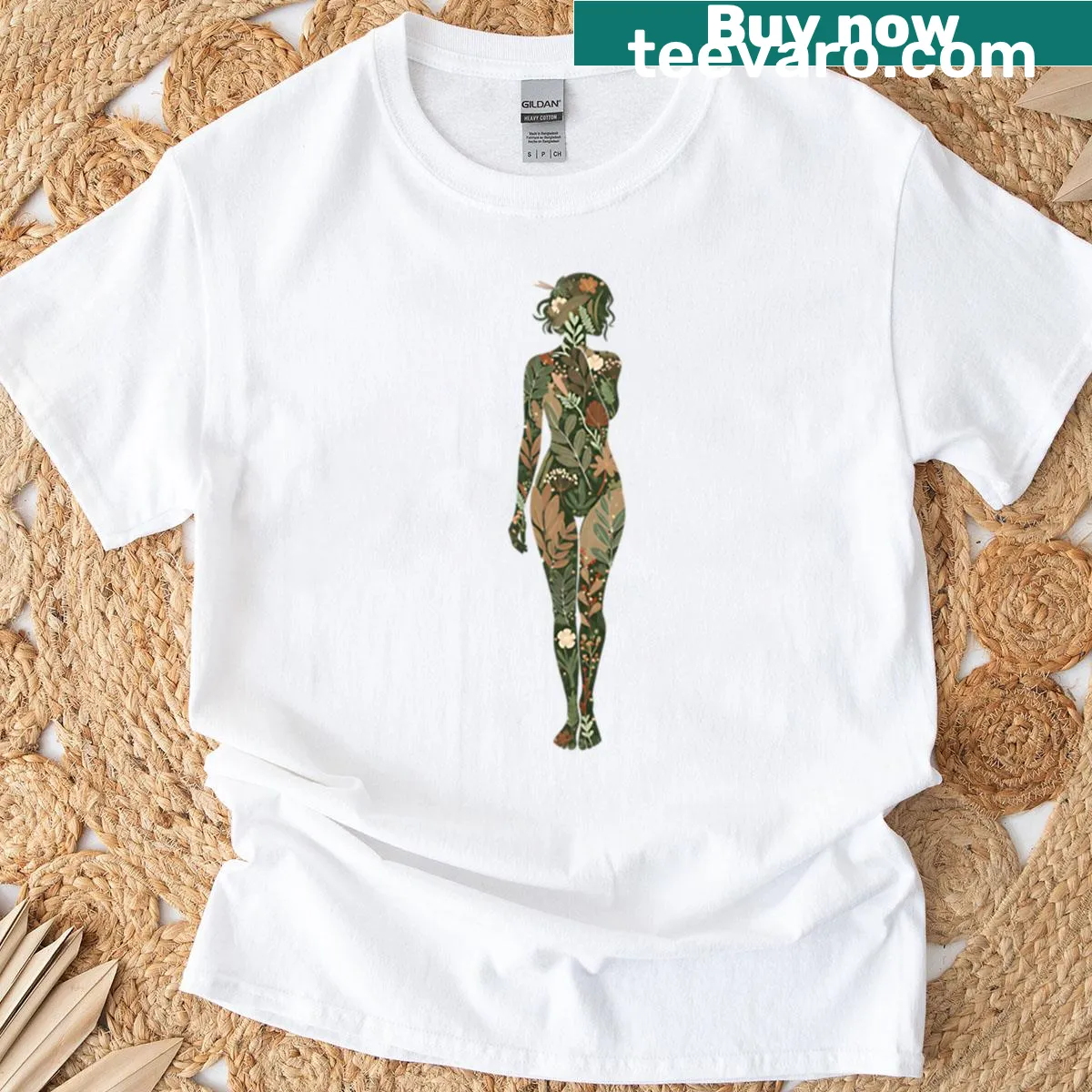 Silhouette of a woman amidst nature on a T-shirt — on a men's t-shirt