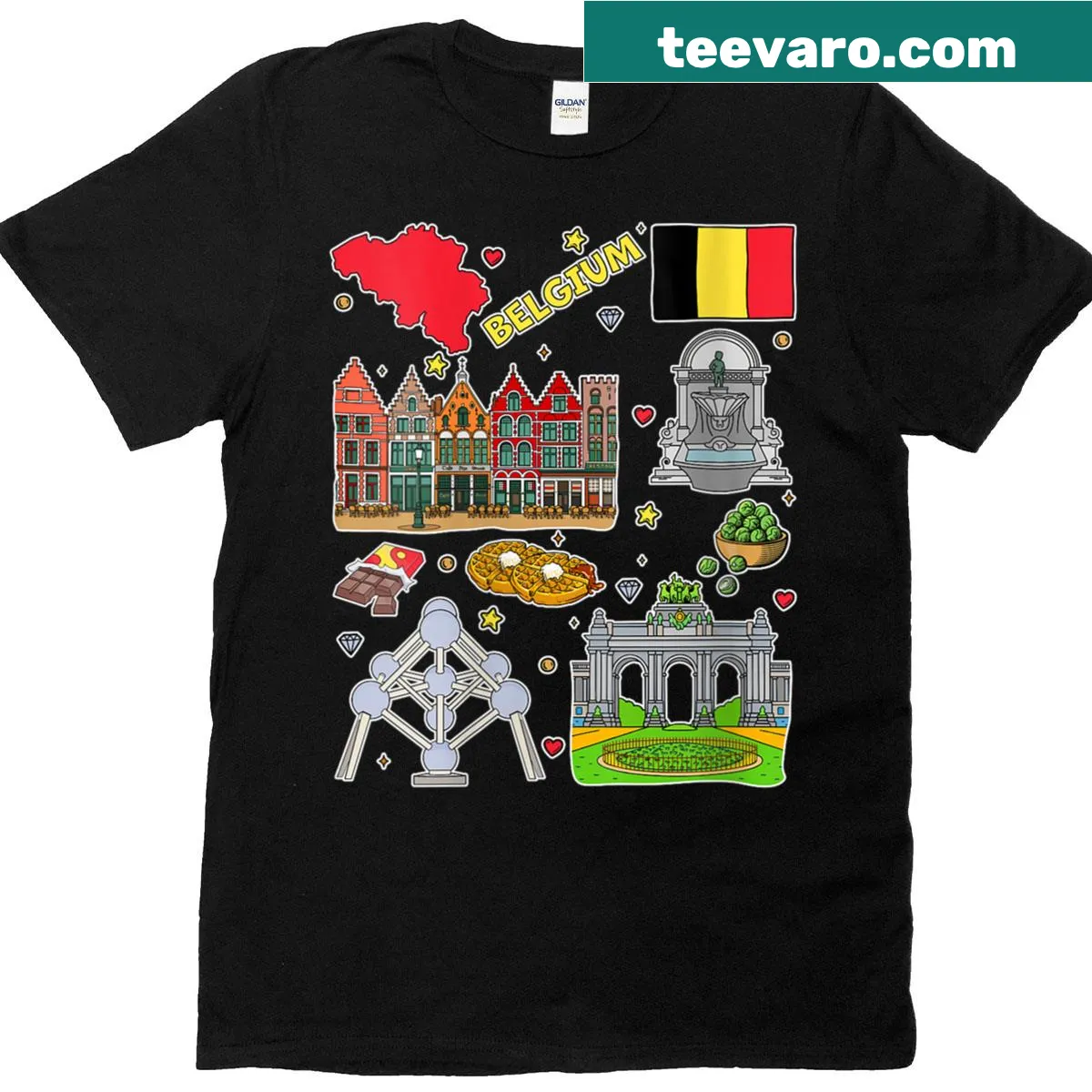 Belgium landmarks t-shirt designed for women — on a men's t-shirt