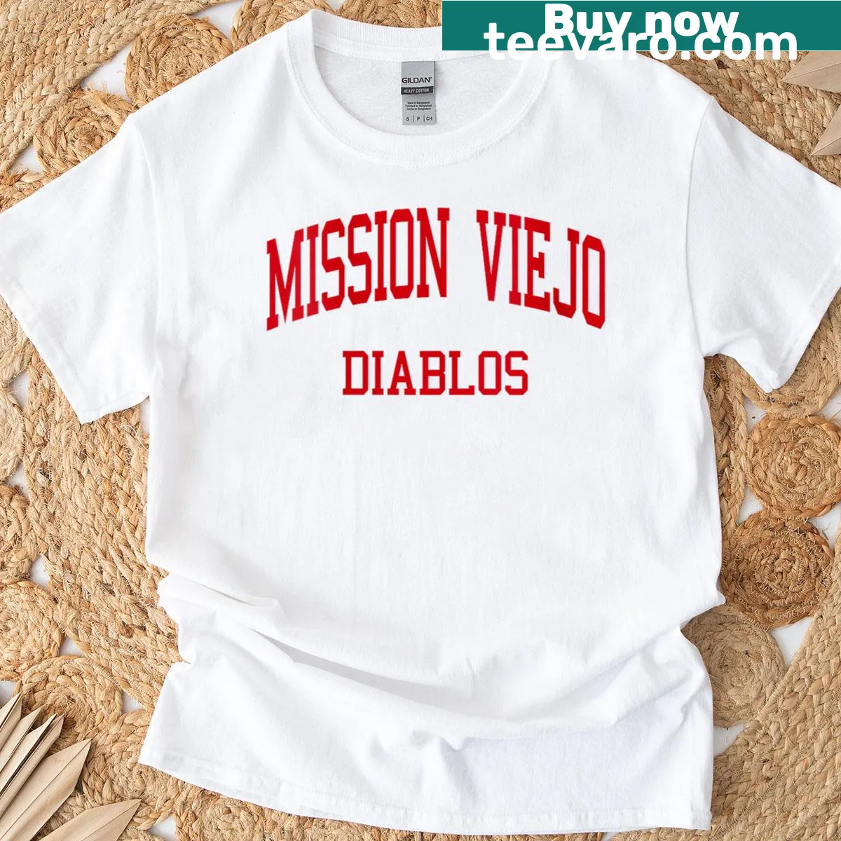 Mission Viejo High School retro t-shirt with school spirit text — on a men's t-shirt
