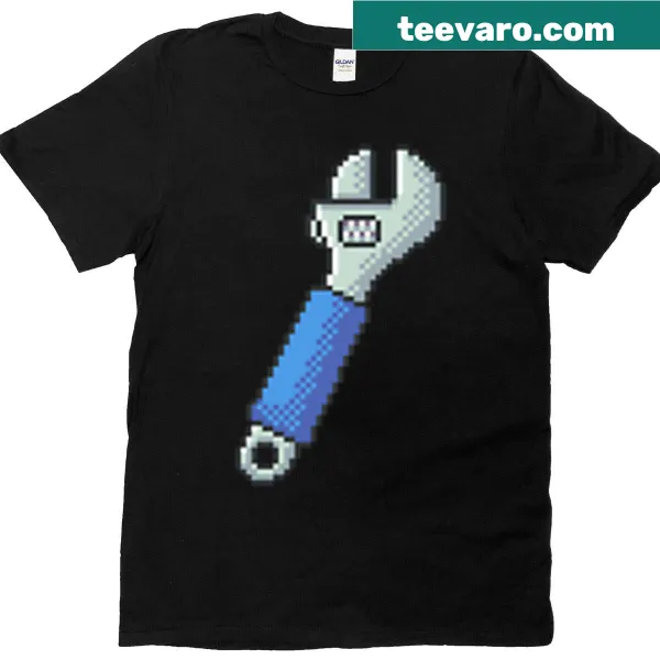 Pixel art wrench design on a mechanic-themed T-shirt