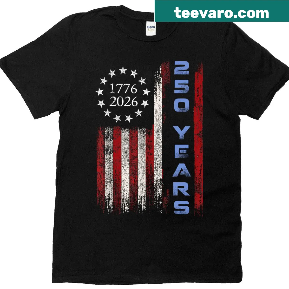 Eagle and American flag graphic T-shirt for the 250th anniversary — on a men's t-shirt