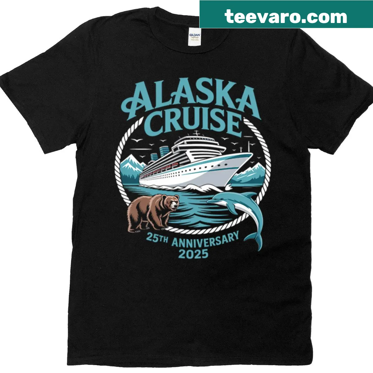 Couple matching t-shirt for 25th anniversary featuring Alaska cruise theme — on a men's t-shirt