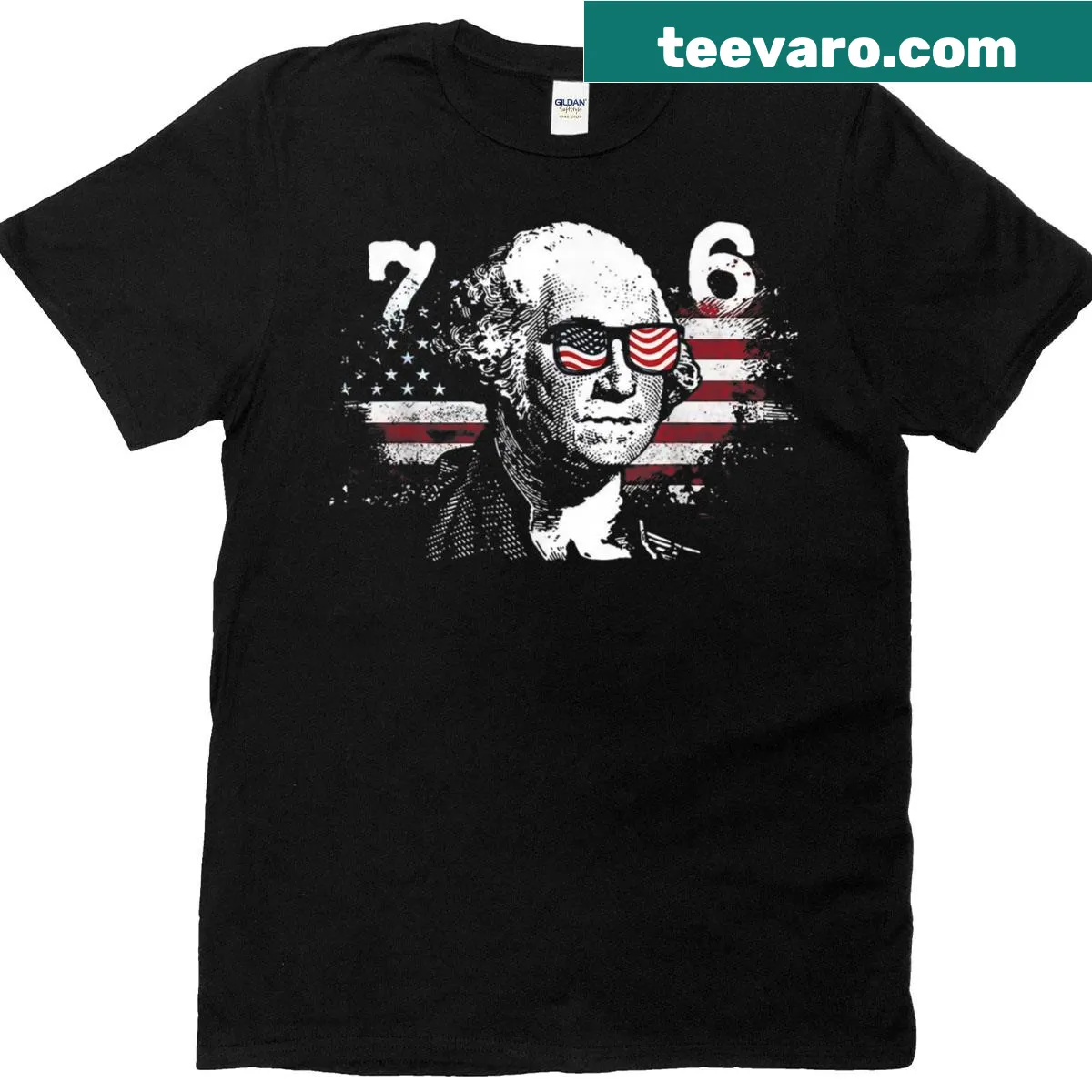 T-shirt with an illustration of George Washington and unique design elements — on a men's t-shirt