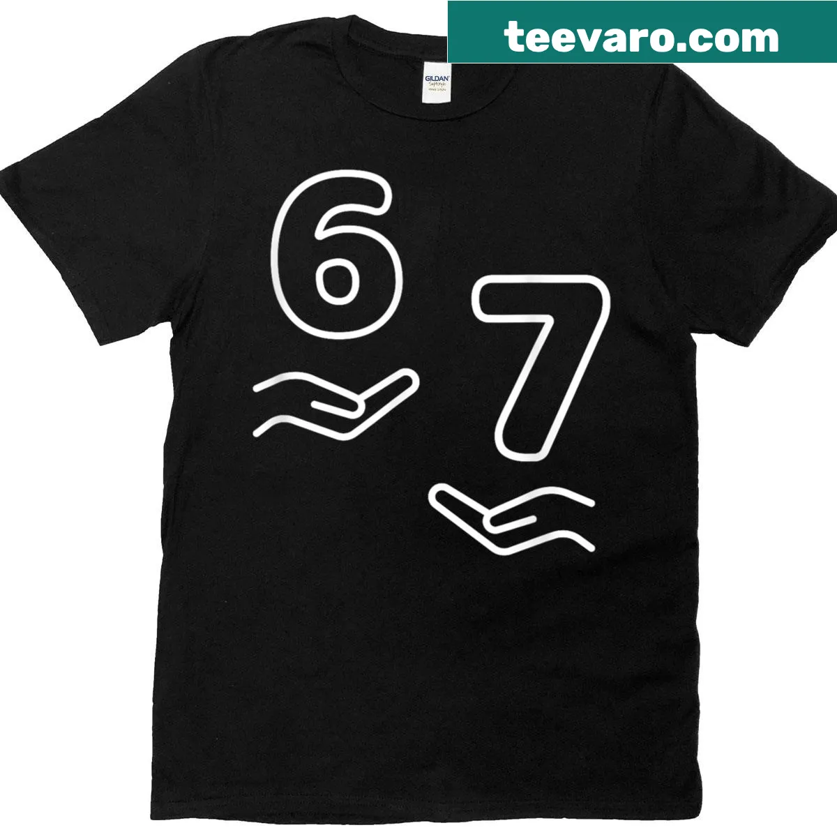 Fan merchandise t-shirt featuring 6 7 graphic design. — on a men's t-shirt