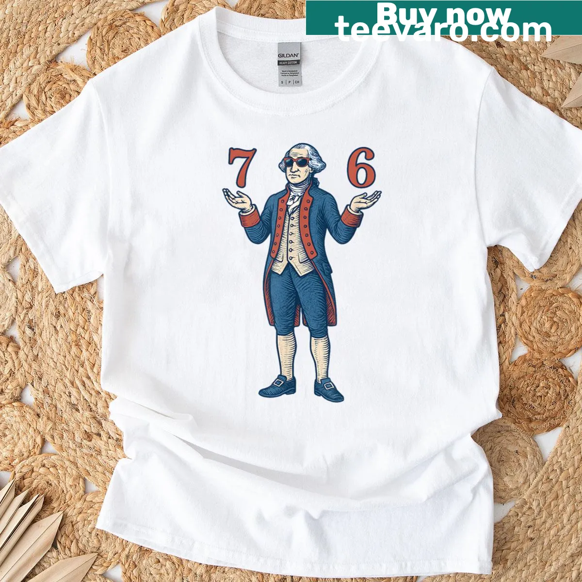 Funny cartoon T-shirt of George Washington for 4th of July — on a men's t-shirt