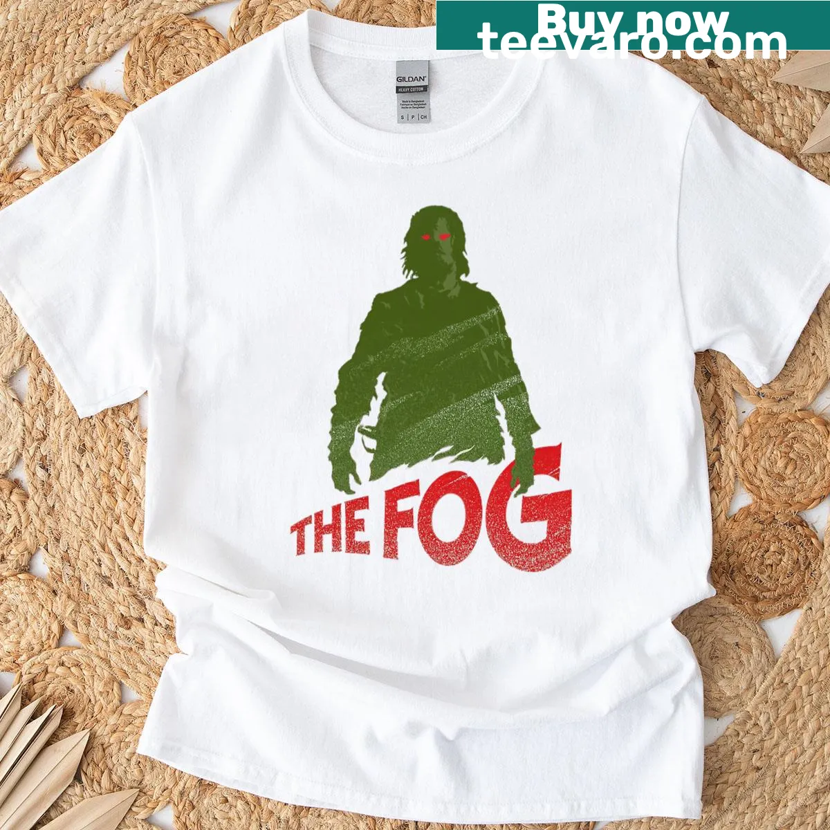 Retro horror movie-themed T-shirt featuring ghosts and monsters — on a men's t-shirt