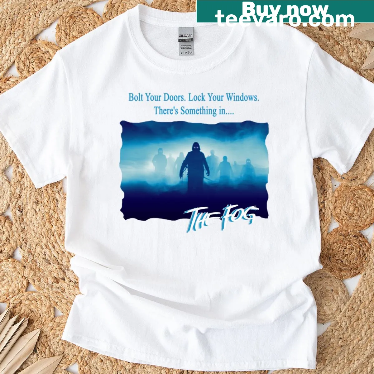Vintage horror film-themed T-shirt with ghosts and monsters design — on a men's t-shirt