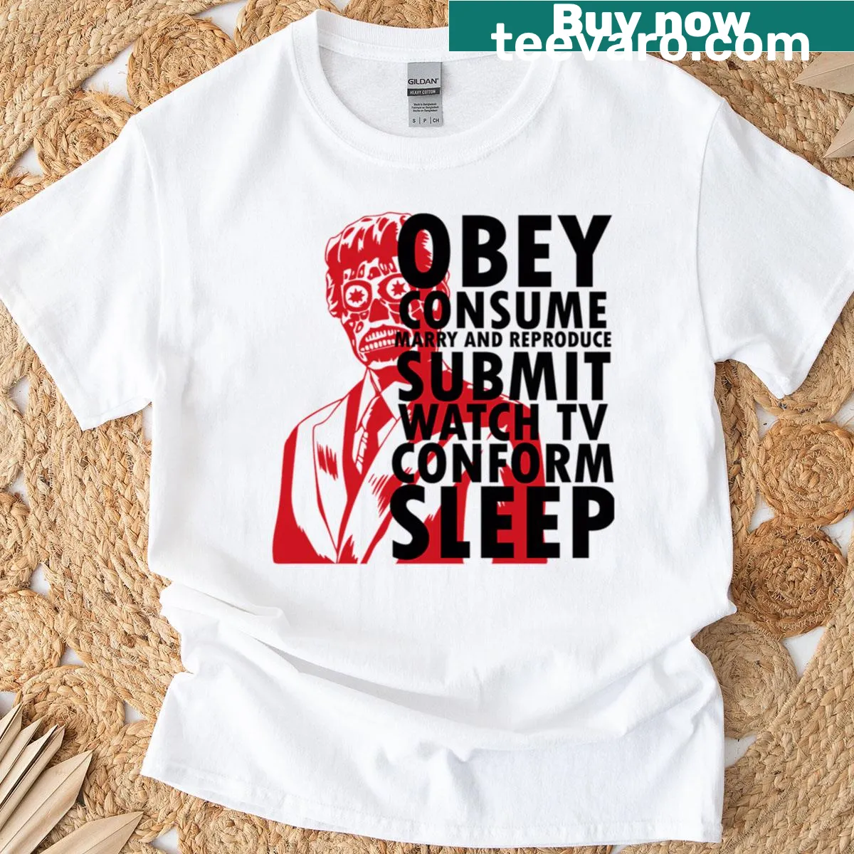 Vintage Halloween T-shirt with ghosts and horror movie monsters — on a men's t-shirt