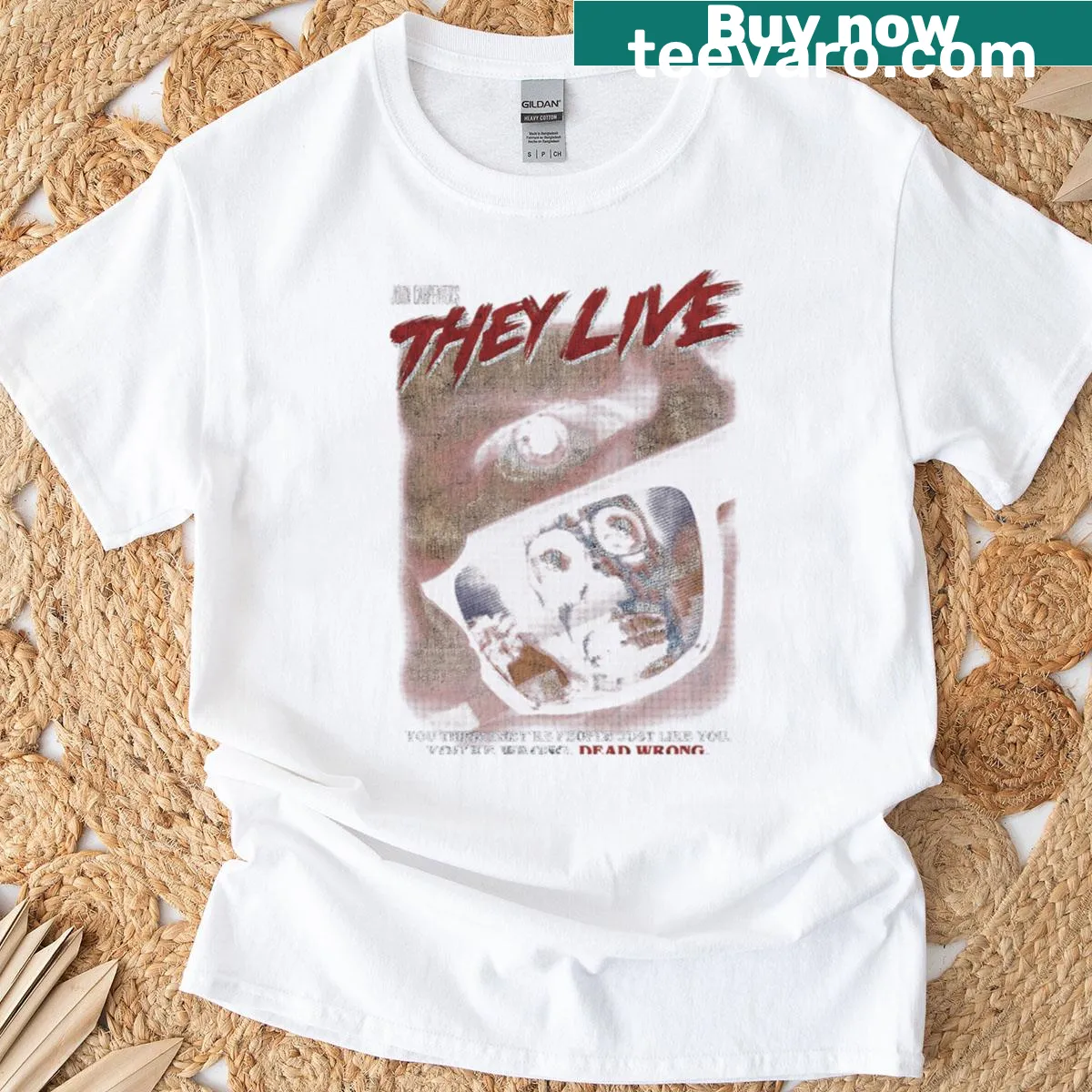 Vintage horror-themed t-shirt with retro movie graphics — on a men's t-shirt