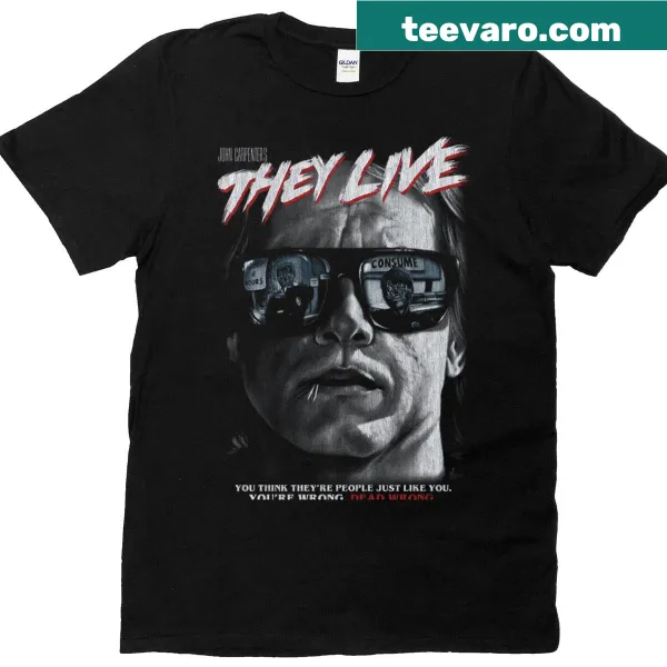 Vintage horror movie-themed t-shirt with ghosts and monsters
