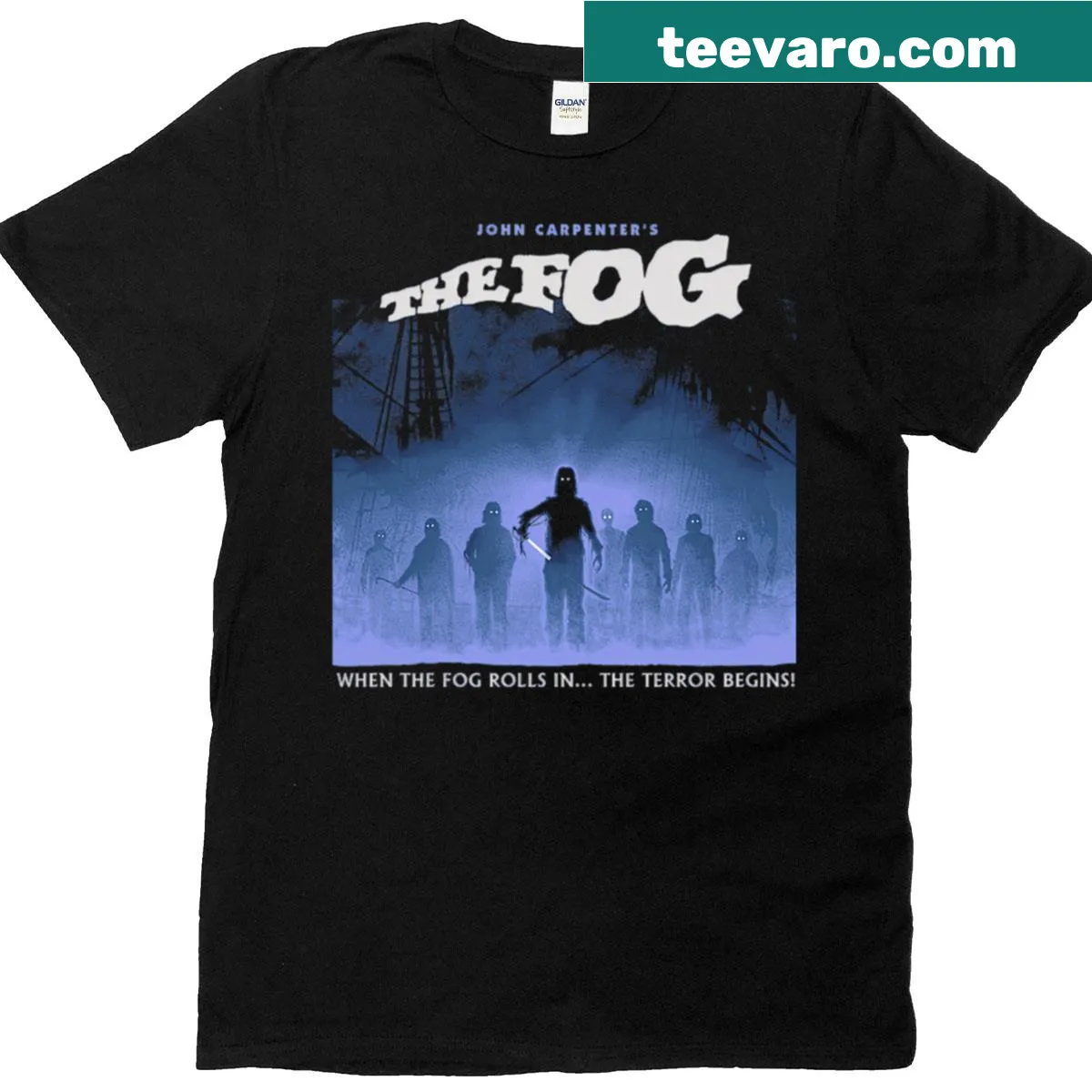 Vintage-style t-shirt featuring ghosts and monsters from classic horror films — on a men's t-shirt