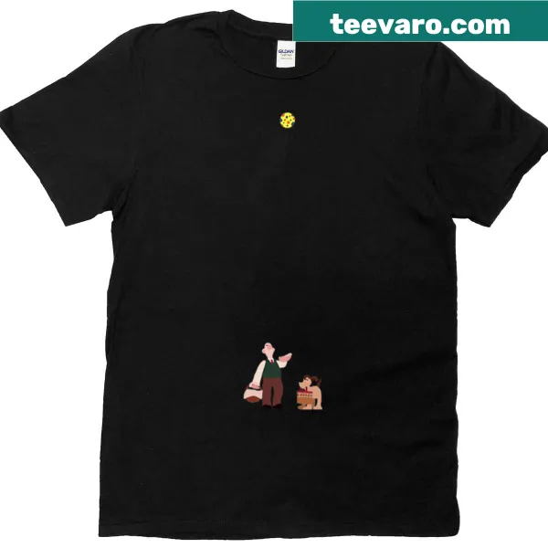 Whimsical landscape graphic on a casual adventure-themed t-shirt