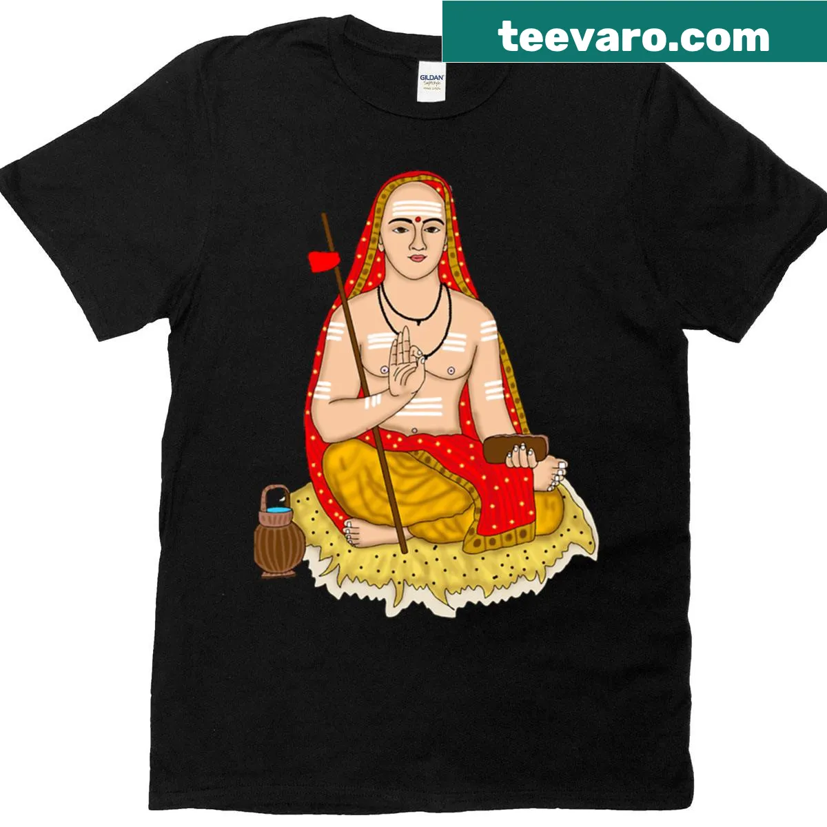 Digital painting of Adi Shankaracharya on a t-shirt, celebrating spirituality. — on a men's t-shirt