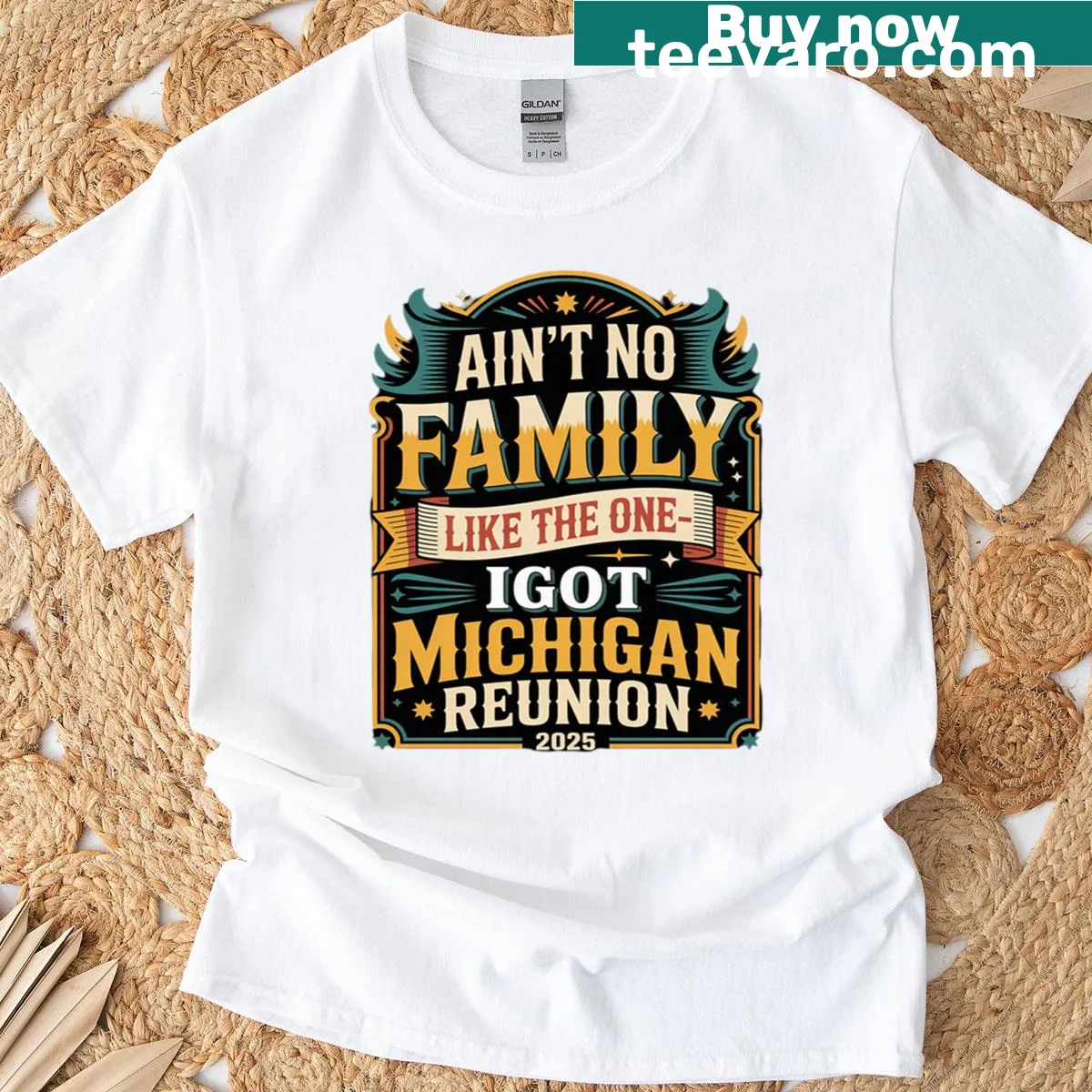 T-shirt featuring heartfelt family reunion text for Michigan 2025 — on a men's t-shirt