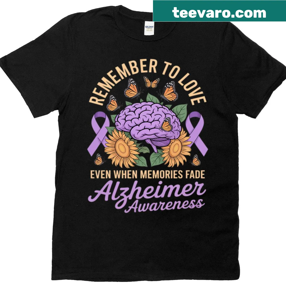 Text graphic promoting Alzheimer's awareness on a t-shirt — on a men's t-shirt