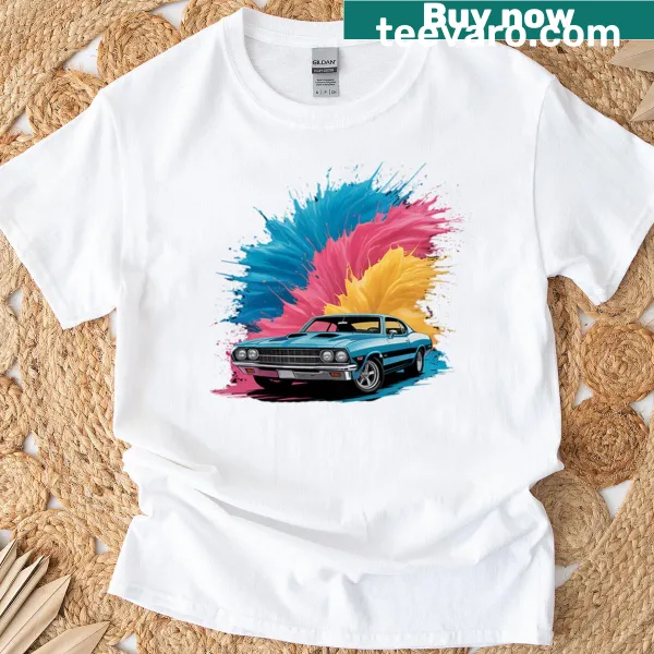 Pop art style T-shirt featuring an iconic C2 Corvette