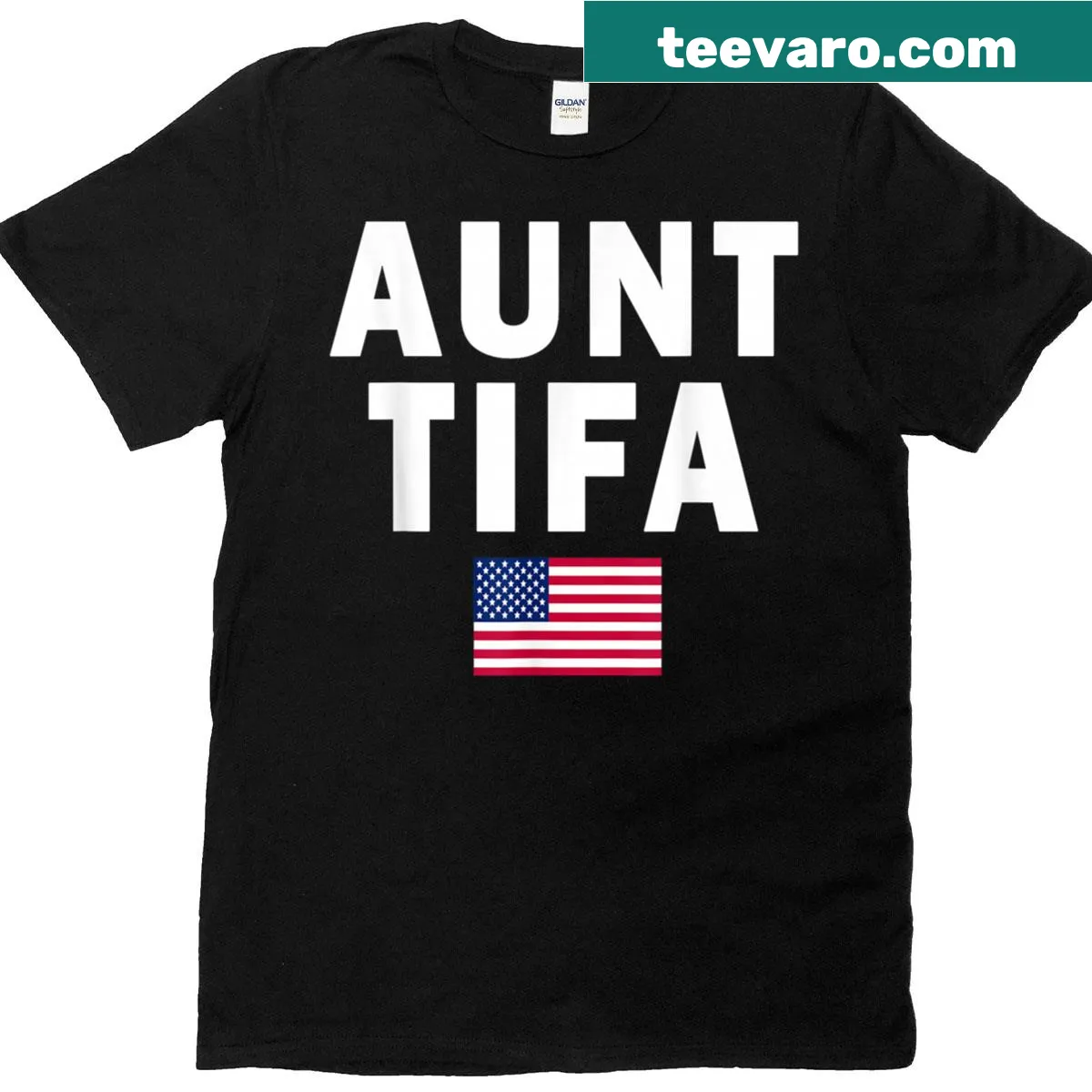 American flag T-shirt celebrating being an aunt — on a men's t-shirt