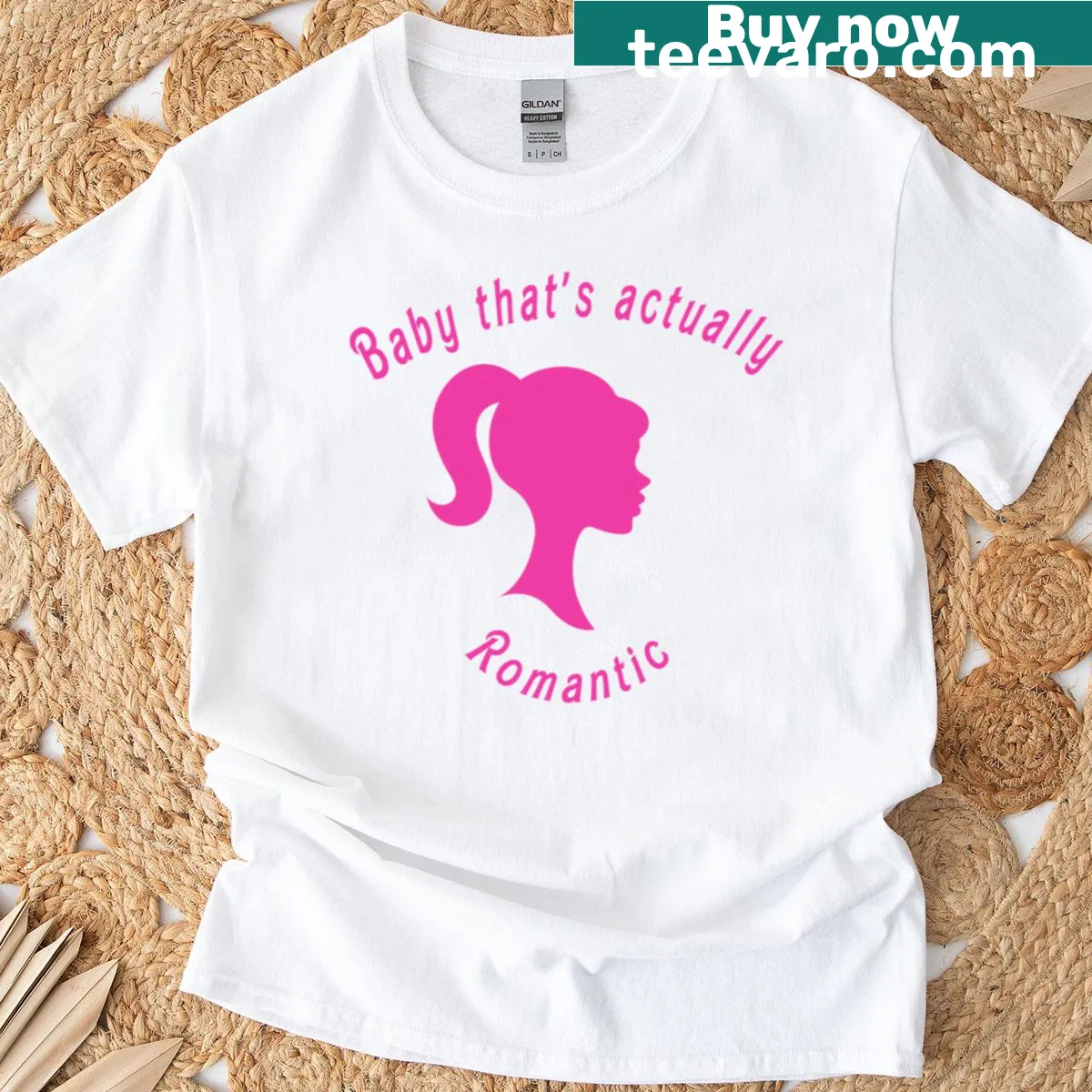 Romantic showgirl design T-shirt with playful message — on a men's t-shirt