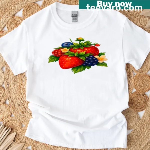 Illustrated T-shirt featuring blooming berries and flowers