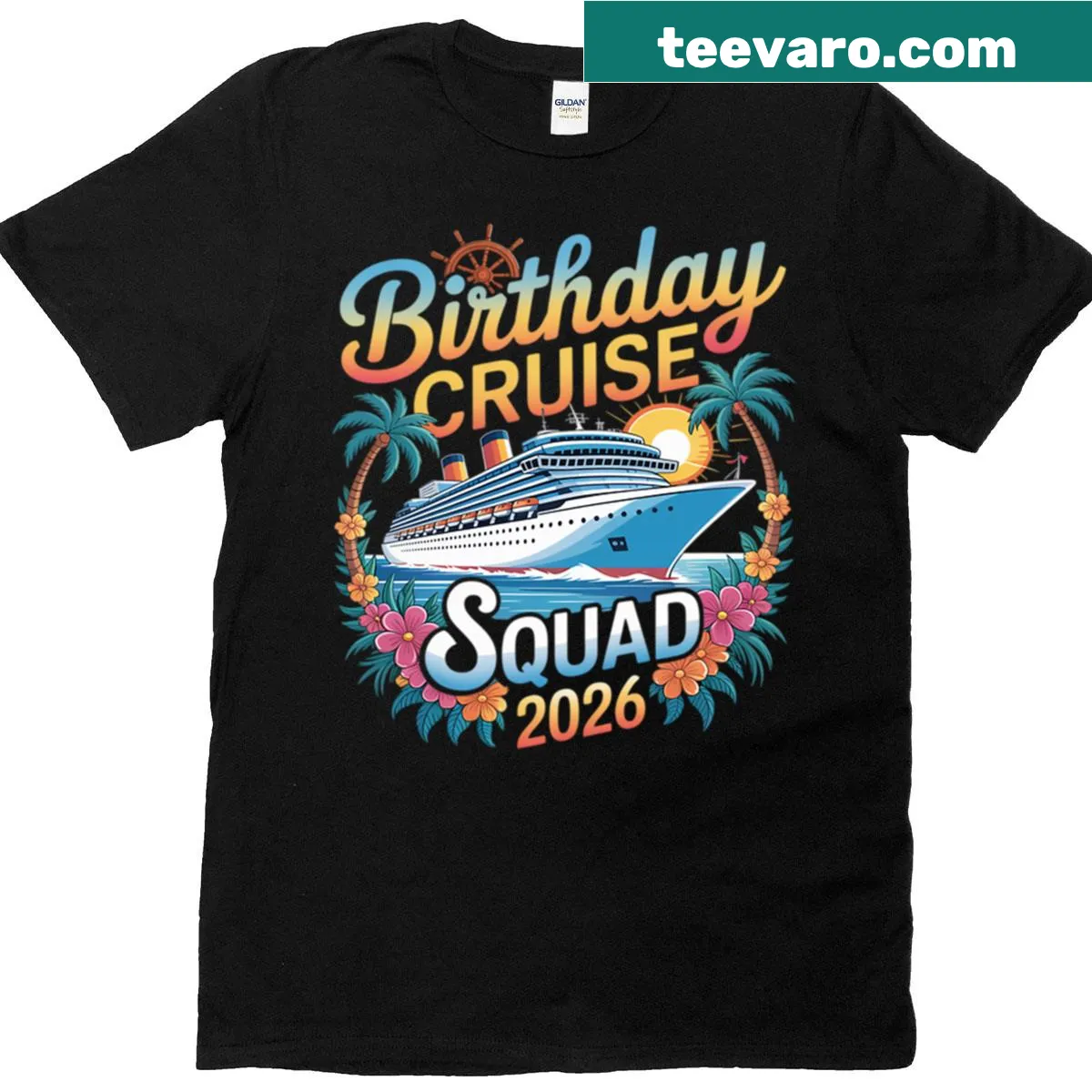 Family birthday cruise vacation T-shirt with fun graphics — on a men's t-shirt