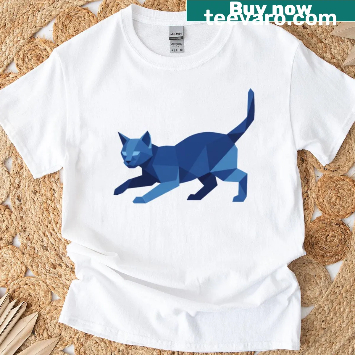 Geometric design featuring a cat silhouette on a T-shirt. — on a men's t-shirt