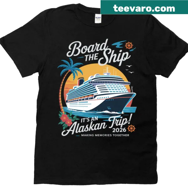 Illustration of a ship cruising through Alaska on a T-shirt
