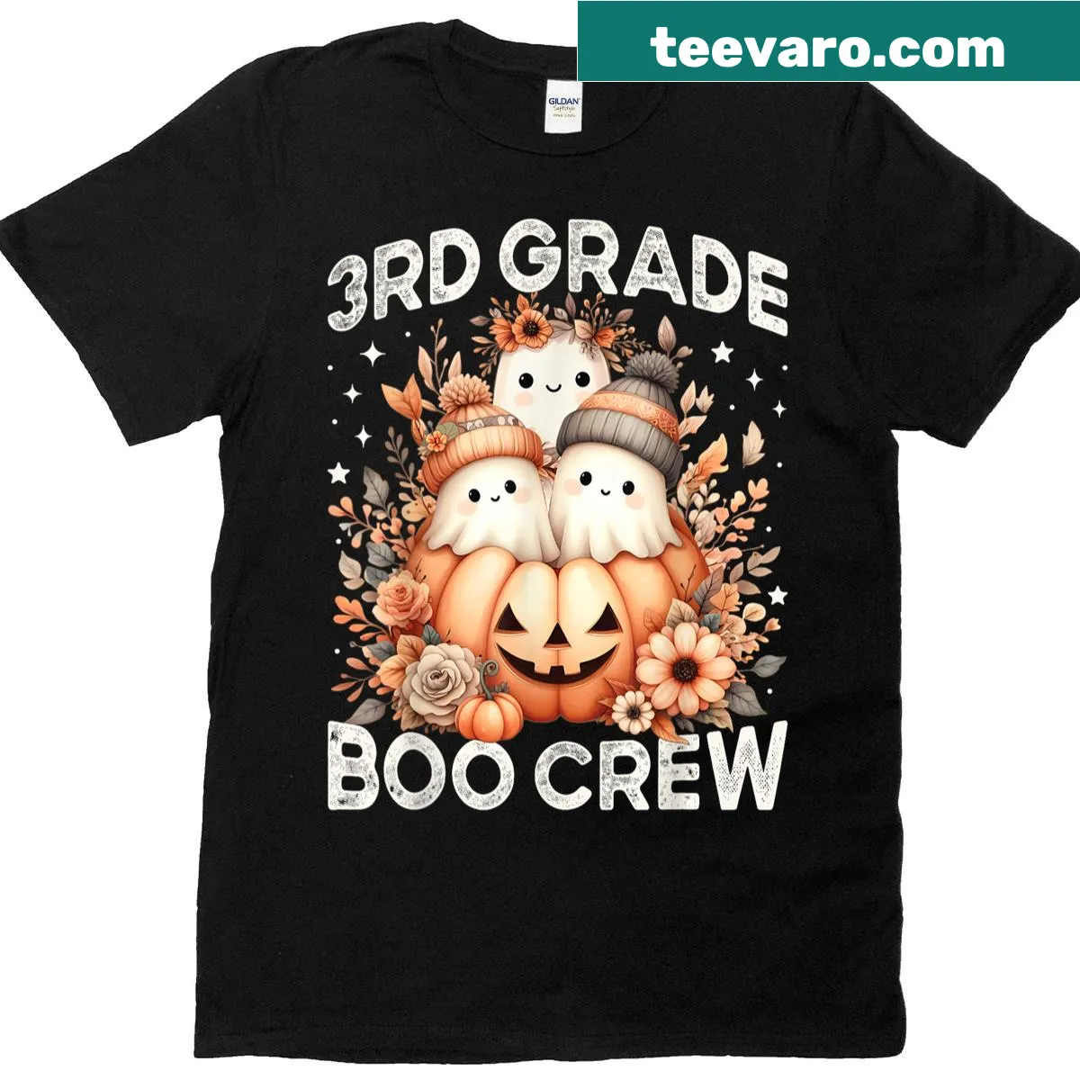 Cute Boo Crew Halloween T-shirt for teachers with ghost illustrations — on a men's t-shirt