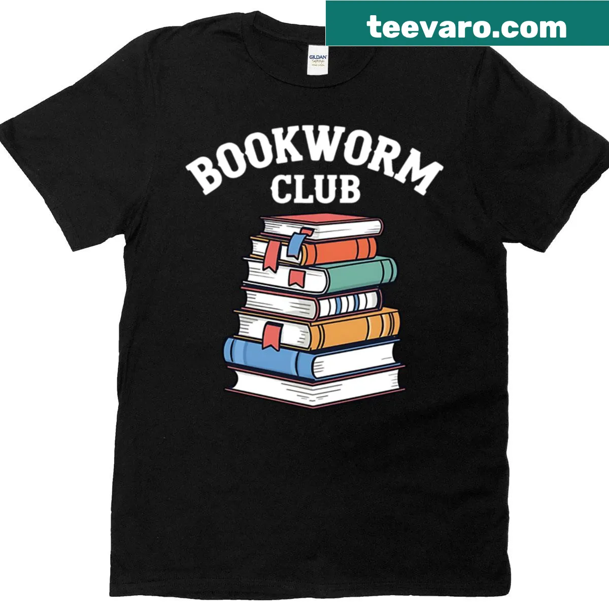 Bookworm Club t-shirt with literary graphics — on a men's t-shirt